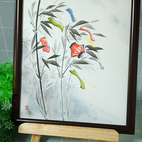 七夕。笹飾りの色紙 絵画 眞墨彩デザイン 通販 15790844｜Creema