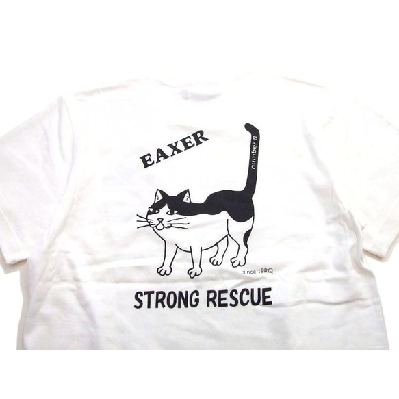 レスキューTシャツ　白S 特別猫救助隊  EAXER半袖Tシャツ オリジナル消防団Tシャツ STRONG RESCUE 4枚目の画像