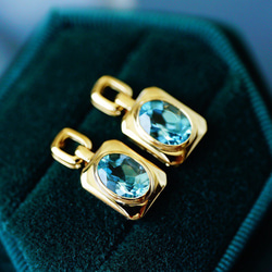「夢」K18イエローゴールド　天然アクアマリン　天然ダイヤモンド　和名藍玉　水宝玉 3月誕生石　幸福・富・聡明　ピアス 5枚目の画像