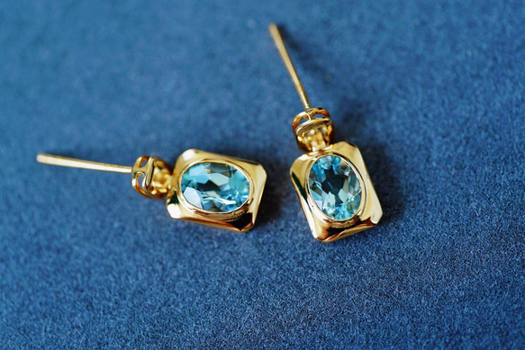 「夢」K18イエローゴールド　天然アクアマリン　天然ダイヤモンド　和名藍玉　水宝玉 3月誕生石　幸福・富・聡明　ピアス 7枚目の画像