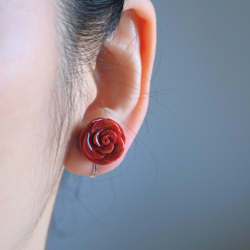 赤珊瑚ピアス・イヤリング African coral earring バラ 薔薇