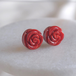 赤珊瑚ピアス・イヤリング African coral earring　バラ　薔薇　ローズ 1枚目の画像