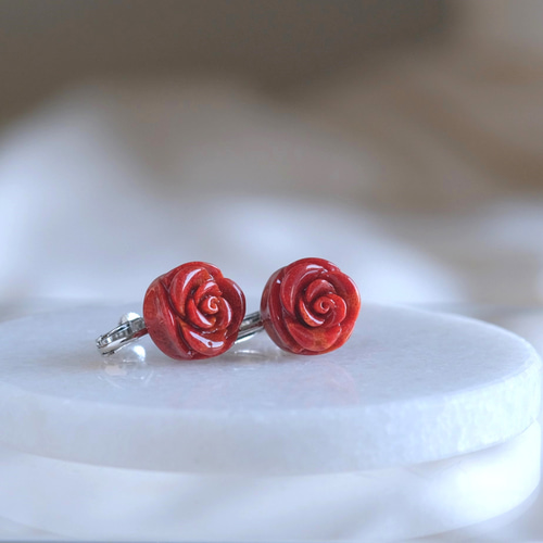 赤珊瑚ピアス・イヤリング African coral earring バラ 薔薇