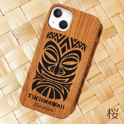 iPhone 【TIKI・HAWAII】桜ウッドケース　限定機種　木製ケース　ハワイ　ティキ　スマホケース 1枚目の画像