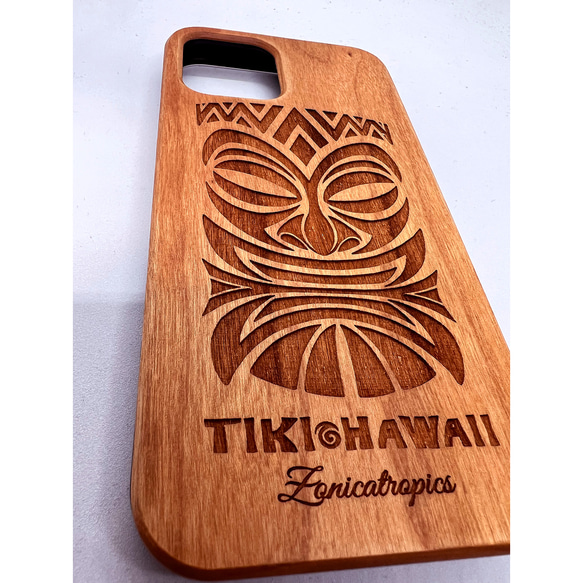 iPhone 【TIKI・HAWAII】桜ウッドケース　限定機種　木製ケース　ハワイ　ティキ　スマホケース 3枚目の画像