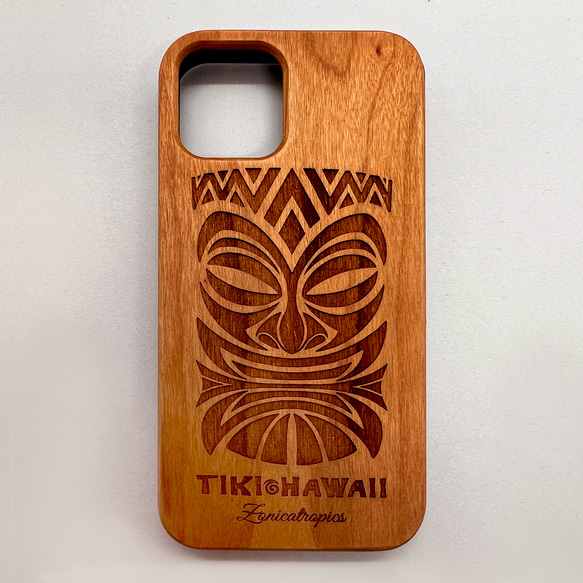 iPhone 【TIKI・HAWAII】桜ウッドケース　限定機種　木製ケース　ハワイ　ティキ　スマホケース 2枚目の画像