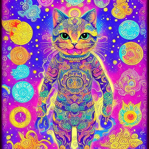 曼荼羅 猫 ドライ Tシャツ サイケデリック ネコ アニマル グッズ 瞑想