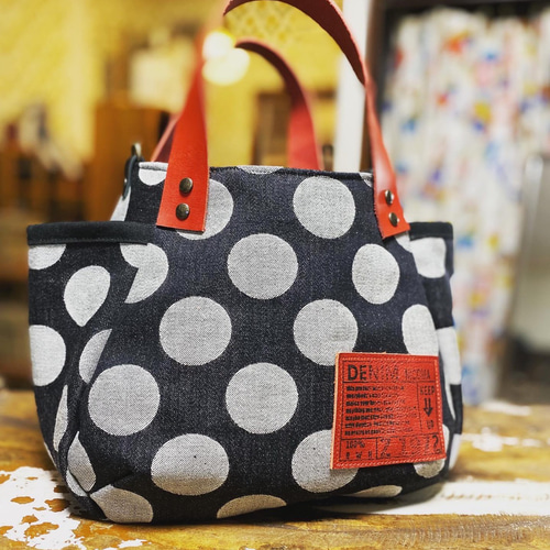 受注製作】まんまるトートバッグ小サイズ 児島デニムドット柄 トート