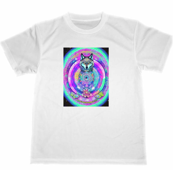 狼　曼荼羅　ドライ　Tシャツ　サイケデリック　アニマル　オオカミ　WOLF　グッズ　瞑想　ヨガ　ヒーリング　宇宙 1枚目の画像