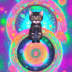 座る猫　ドライ　Tシャツ　曼荼羅　瞑想　ヒーリング　ヨガ　猫　ネコ　グッズ 2枚目の画像