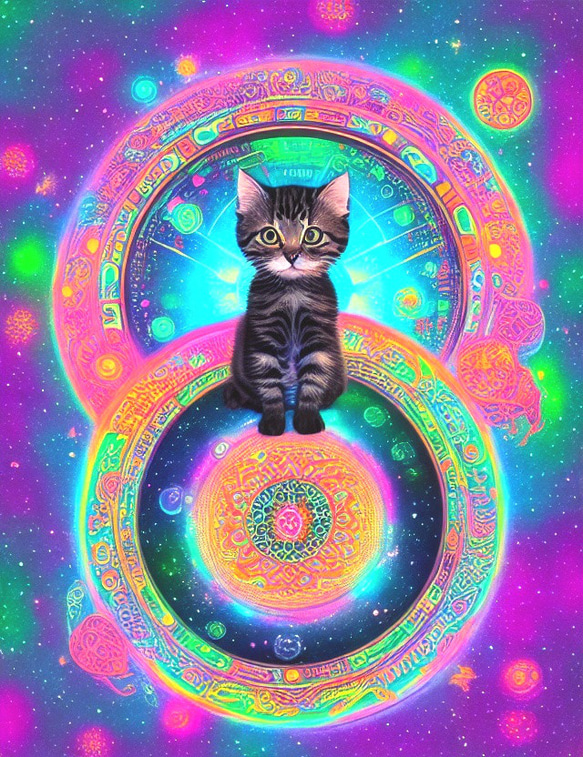 座る猫　ドライ　Tシャツ　曼荼羅　瞑想　ヒーリング　ヨガ　猫　ネコ　グッズ 2枚目の画像
