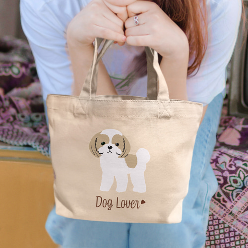 シーズー シンプル柄 毛色3色 】ミニキャンバス トートバッグ 犬