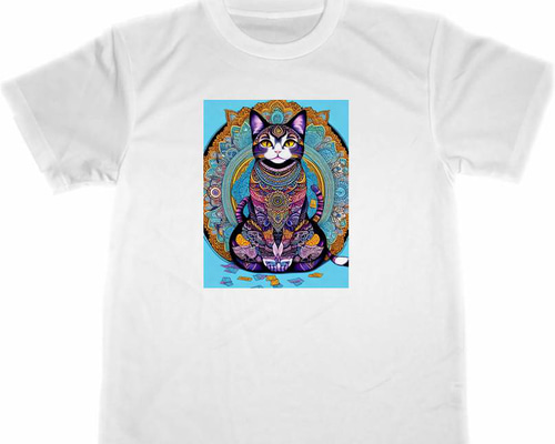 【ラッピング無料】 猫 曼荼羅 ドライ Tシャツ 2 ネコ アニマル 曼陀羅 猫又 妖怪 トップス