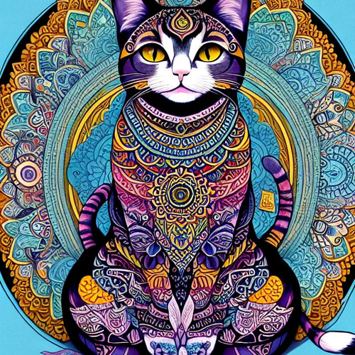 美品 &ellecy 猫曼荼羅 カットソー ロンTシャツ ネコマンダラ