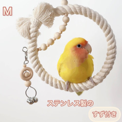 安全で安心《ぬくぬくブランコ/チャーム付き》Mサイズ♡鳥ブランコ インコブランコ 1枚目の画像