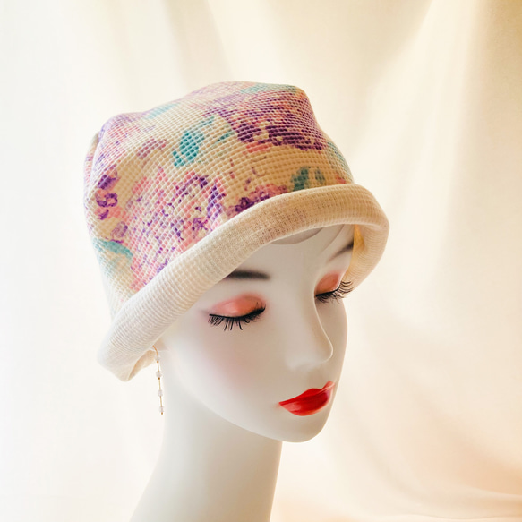 紫陽花柄　ソフト　ケア帽子　1枚仕立て　医療用帽子　室内帽子　 9枚目の画像