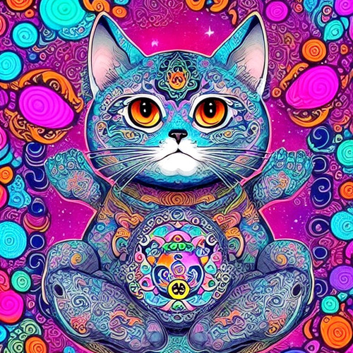 美品 &ellecy 猫曼荼羅 カットソー ロンTシャツ ネコマンダラ