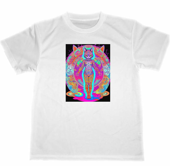 猫　曼荼羅　ドライ　Tシャツ　14　ネコ　アニマル　曼陀羅　グッズ　マンダラ　ヨガ　ヒーリング　宇宙 1枚目の画像