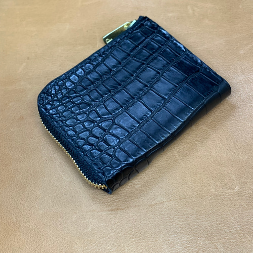 クロコダイル ポロサス ブラック L字ファスナー コンパクト財布