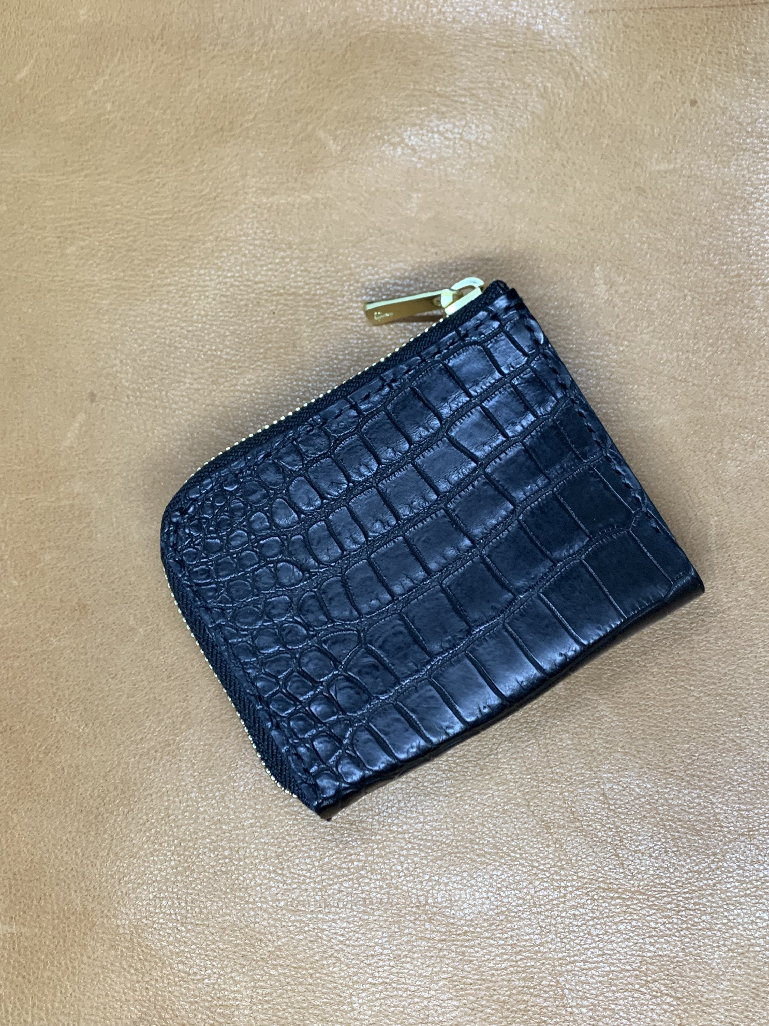 クロコダイル ポロサス ブラック L字ファスナー コンパクト財布