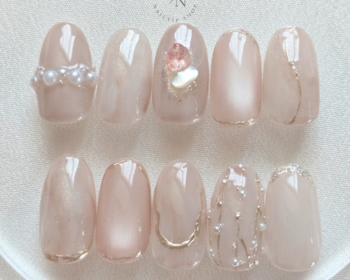 Pearl Blush Chic ニュアンスネイル ネイルチップ ブライダル