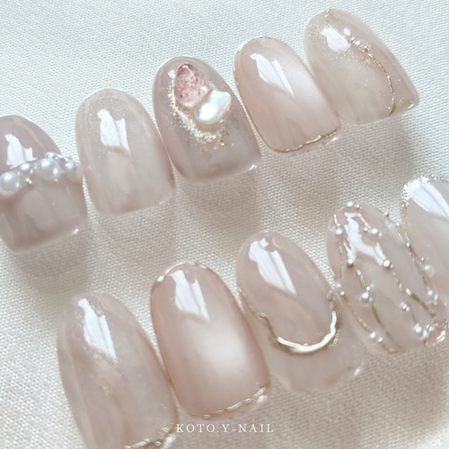 Pearl Blush Chic ニュアンスネイル ネイルチップ ブライダル