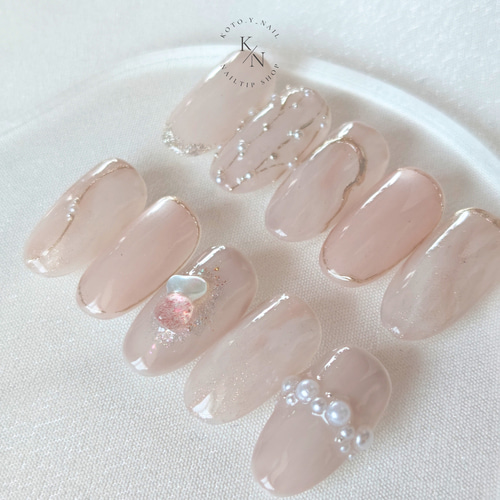 Pearl Blush Chic ニュアンスネイル ネイルチップ ブライダル