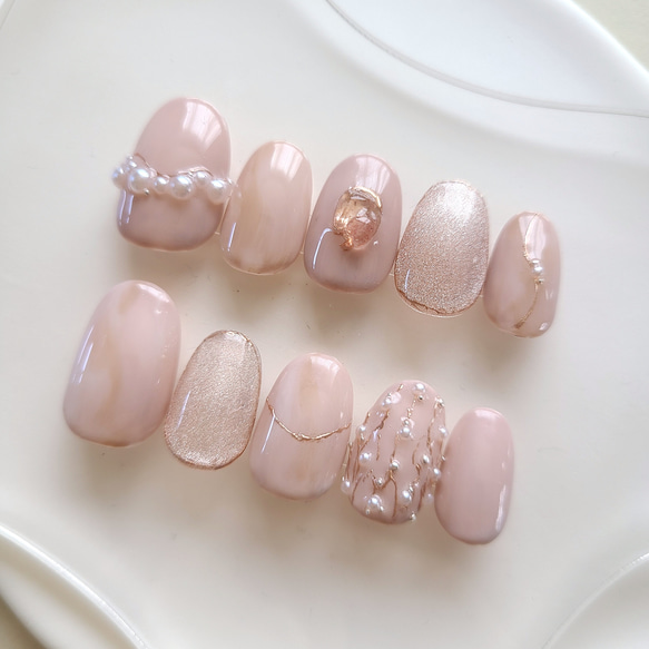 Pearl Blush Chic    ニュアンスネイル ネイルチップ　ブライダル　ウェディング　前撮り　成人式　袴 2枚目の画像