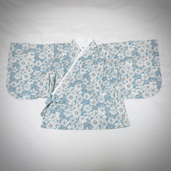 ベビー袴　ハンドメイド　ベビー着物　ブルー系白花柄　白　60 70 80サイズ 5枚目の画像