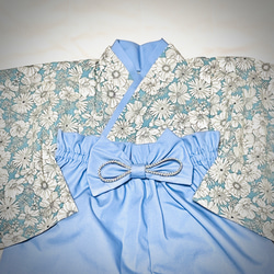 ベビー袴　ハンドメイド　ベビー着物　ブルー系白花柄　水色　60 70 80サイズ 3枚目の画像