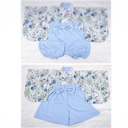 ベビー袴　ハンドメイド　ベビー着物　ブルー系白花柄　水色　60 70 80サイズ 6枚目の画像