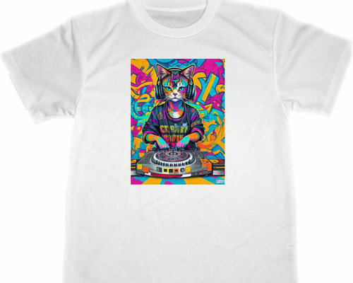 SWAG DJ猫Tシャツ　スタッズ付き Amazon | マイクで歌う猫 ロックスター 猫ミュージシャン先生 Tシャツ