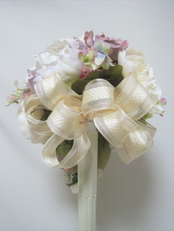ニュアンスカラーのティアドロップブーケ♪ブートニア付き♪生花みたいに綺麗な造花です♪高品質なのに安い 14枚目の画像