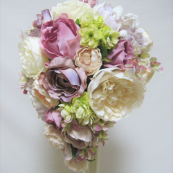 ニュアンスカラーのティアドロップブーケ♪ブートニア付き♪生花みたいに綺麗な造花です♪高品質なのに安い 13枚目の画像
