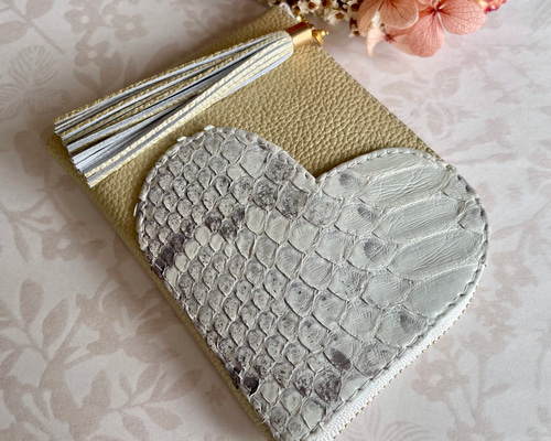 ミニ財布 コンパクト L字ファスナー ハートモチーフ ♡ライトゴールド