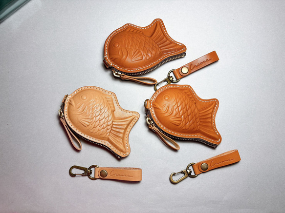 Creare】栃木レザー 本革 たい焼きポーチミニ コインケース 財布