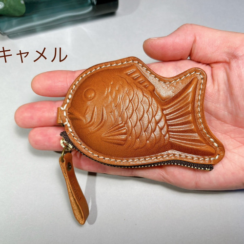 Creare】栃木レザー 本革 たい焼きポーチミニ コインケース 財布