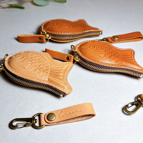 セット価格【極上栃木レザー】総手縫い たい焼きポーチ セット価格