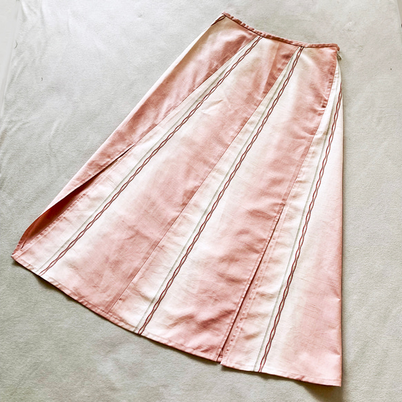 着物リメイク◇紅花紬のエスカルゴスリットスカート 10枚目の画像