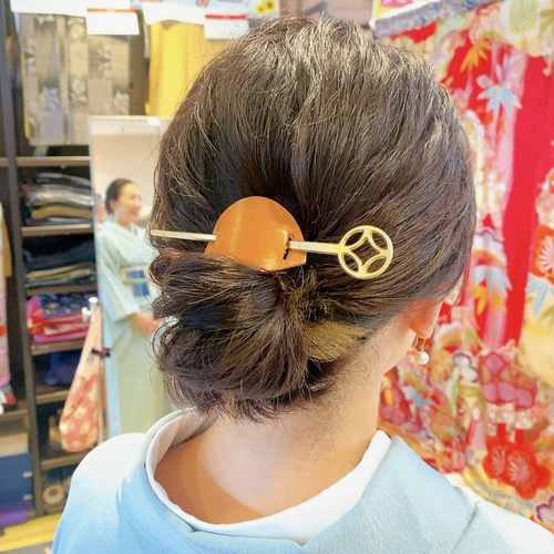 真鍮 × 本革 3Way 和風マジェステ 簪 帯留にもなるかんざし さくら