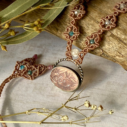 アンティーク風♢ローズクォーツ ムガルカービング シルバーフレームの