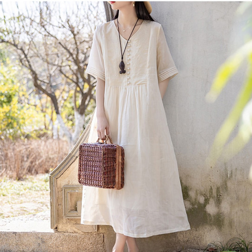 白 ワンピース シャツワンピース ロング丈ワンピース 半袖 マキシ