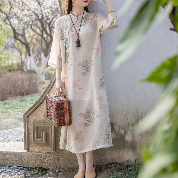 半袖ロングワンピース❤LLサイズ♧花柄プリント （大きいサイズ