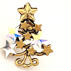 【アメリカ製　クリスマスツリー（ゴールド）swarovski 付き　小さい　ピンブローチ】 2枚目の画像