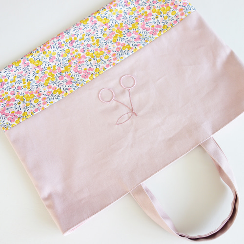 レッスンバッグ ピンク さくらんぼ 刺繍 リバティ チェリー
