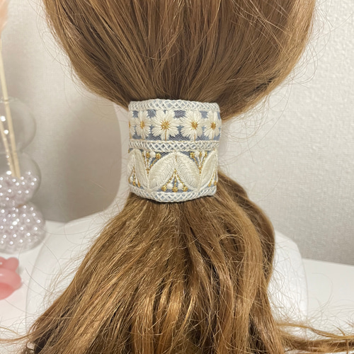 インド刺繍ヘアーカフ インド刺繍リボン インド刺繍 ヘアカフ ポニーフック