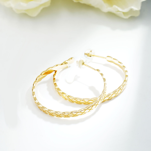 菱模様のフープピアス E0408（4週間発送） 6枚目の画像