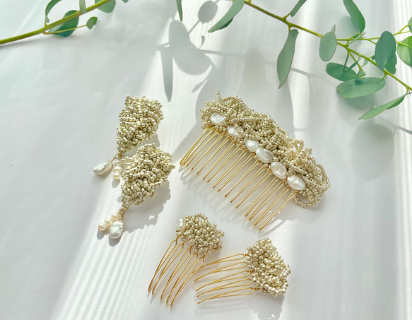 ビーズ刺繍アクセサリー/イヤリング/ヘアコーム/淡水パール