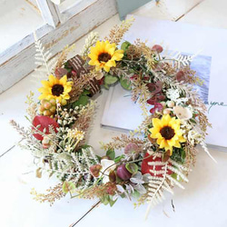 向日葵(ヒマワリ)　ドライ風　リース　wreath　お祝　誕生日　377 2枚目の画像