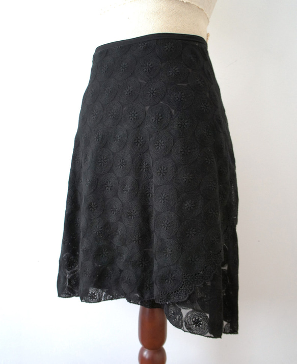 バレエ　ラップスカート[ドット花刺繍×ブラック/サイドレースHR132Bblack51-122]HR132Ablack 7枚目の画像